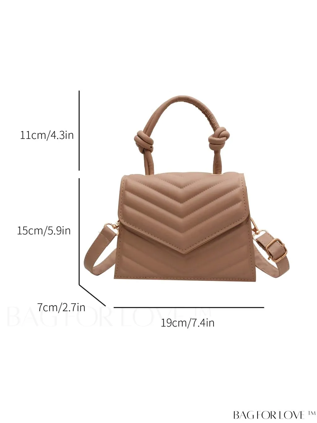 BagForLove - Adjustable Strap Mini Flap Handbag: Stylish V-shaped Print with Fashionable Appeal