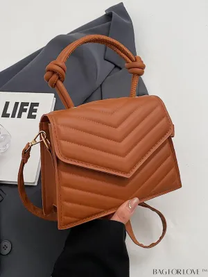 BagForLove - Adjustable Strap Mini Flap Handbag: Stylish V-shaped Print with Fashionable Appeal