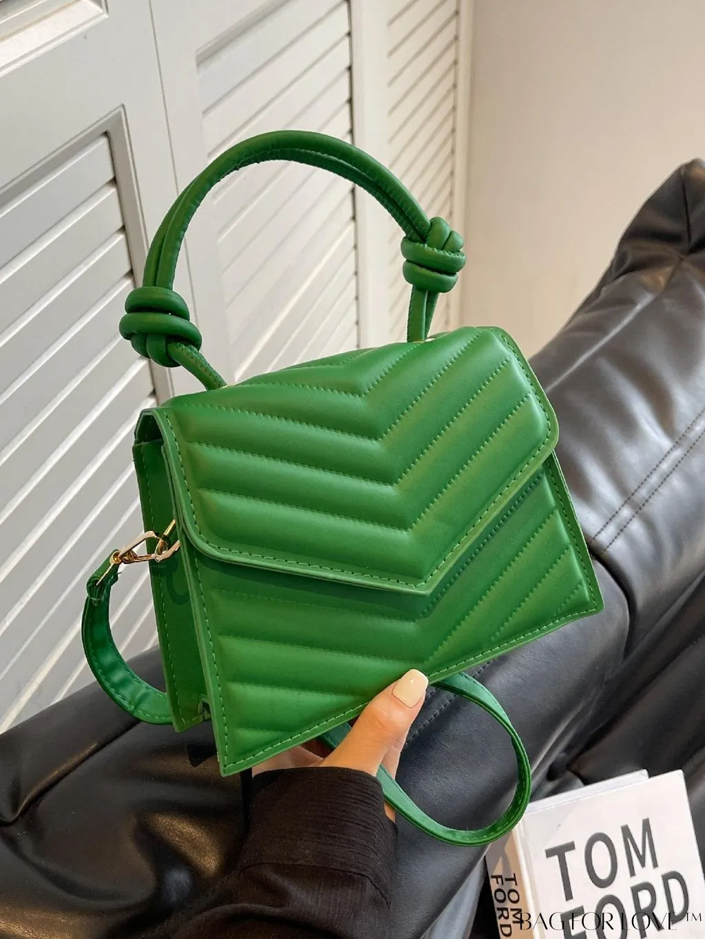 BagForLove - Adjustable Strap Mini Flap Handbag: Stylish V-shaped Print with Fashionable Appeal