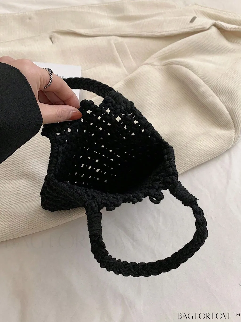 BagForLove - Black Hollow Out Crochet Mini Bag for Stylish Vacations