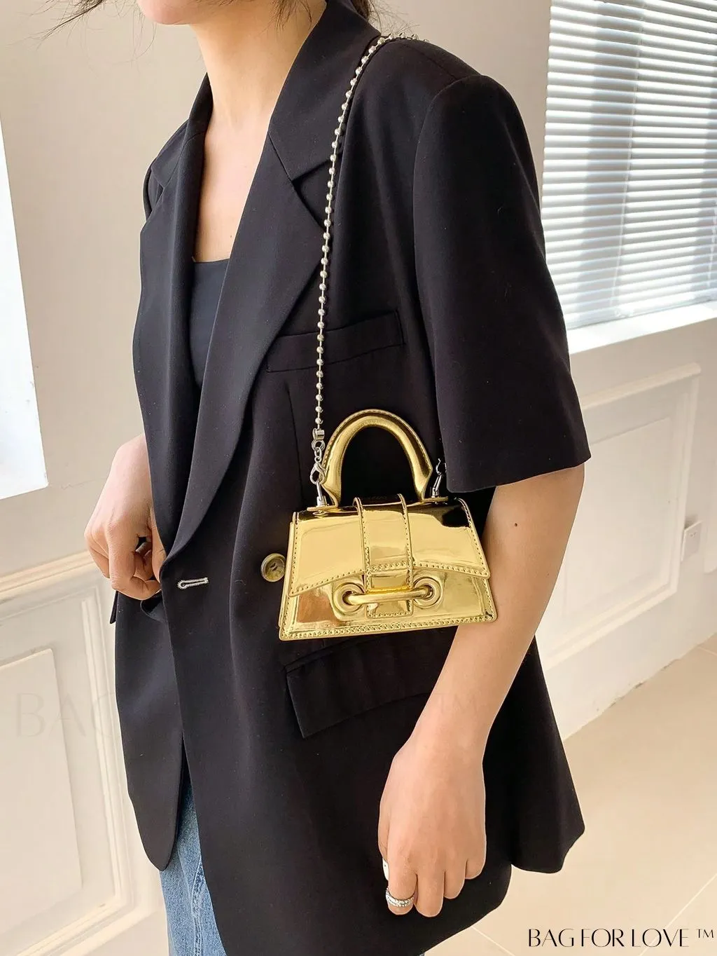 BagForLove - Metallic PU Mini Flap Square Bag - Stylish and Compact
