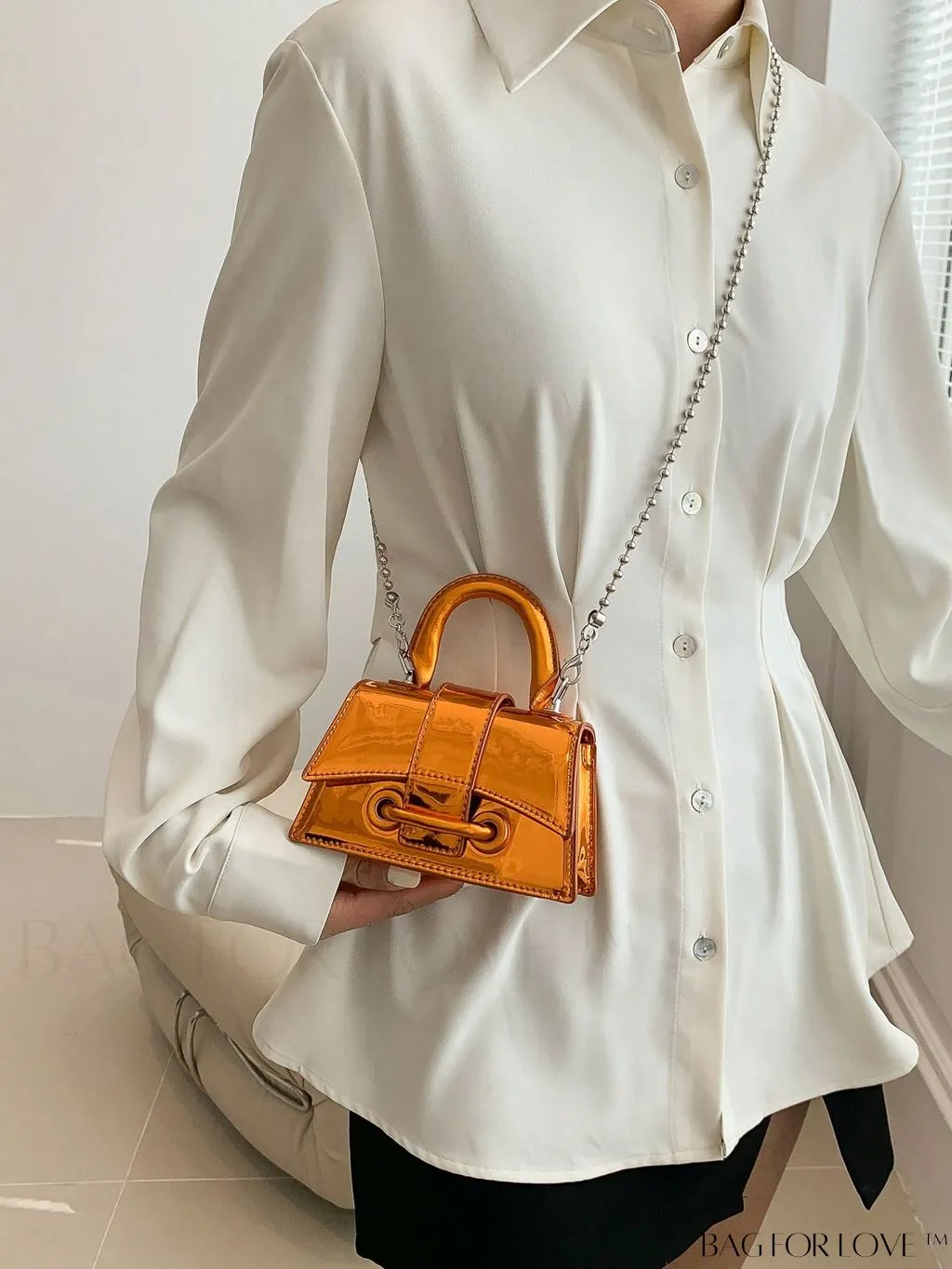 BagForLove - Metallic PU Mini Flap Square Bag - Stylish and Compact