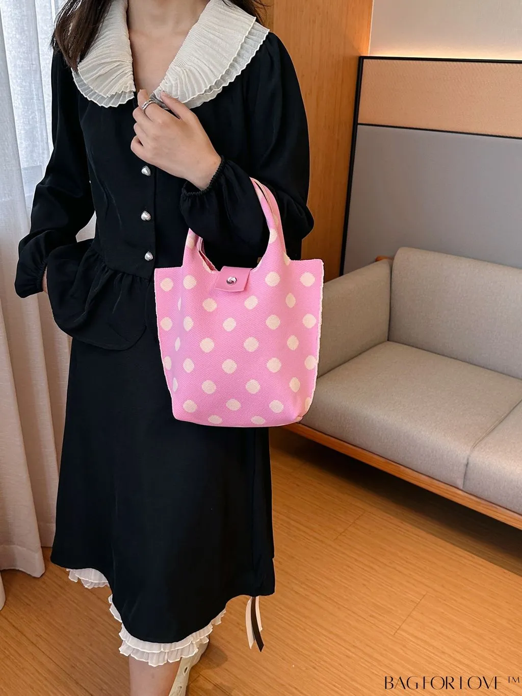 BagForLove - Polka Dot Crochet Handbag: Stylish and Spacious Beach Bag for Daily Use and Vacations