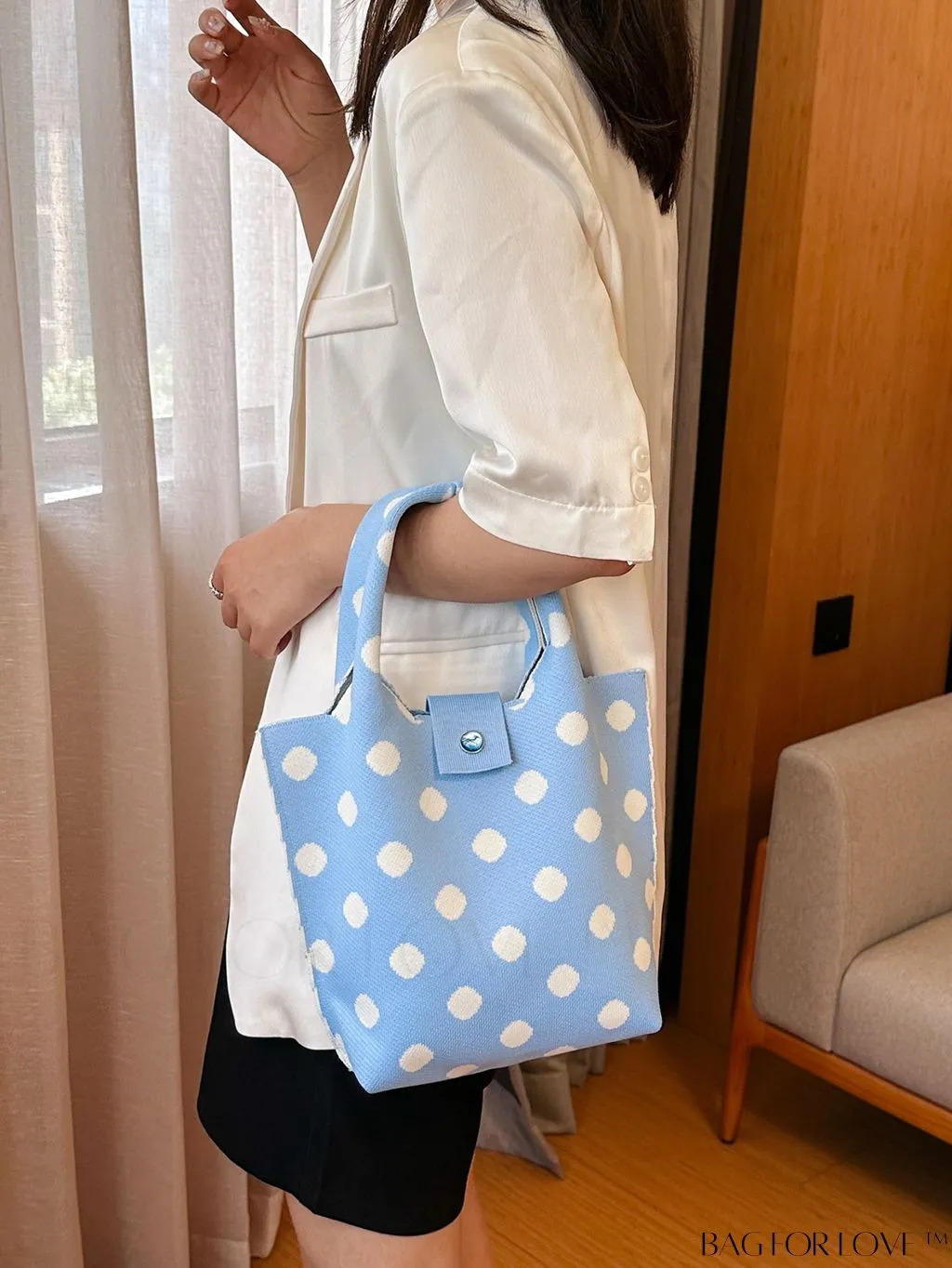 BagForLove - Polka Dot Crochet Handbag: Stylish and Spacious Beach Bag for Daily Use and Vacations