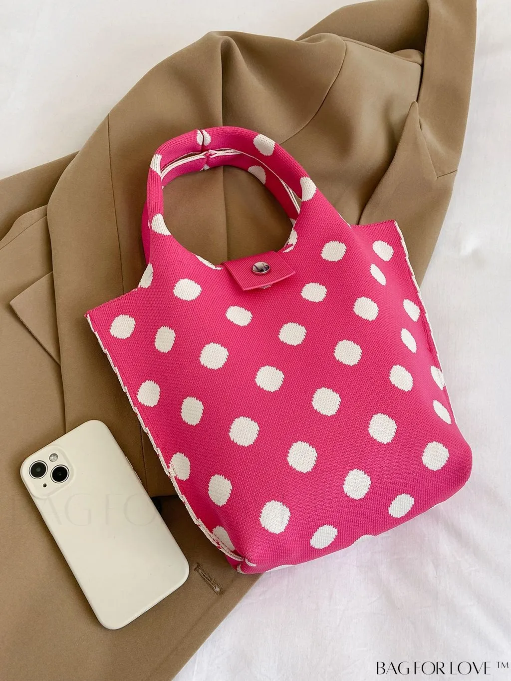BagForLove - Polka Dot Crochet Handbag: Stylish and Spacious Beach Bag for Daily Use and Vacations