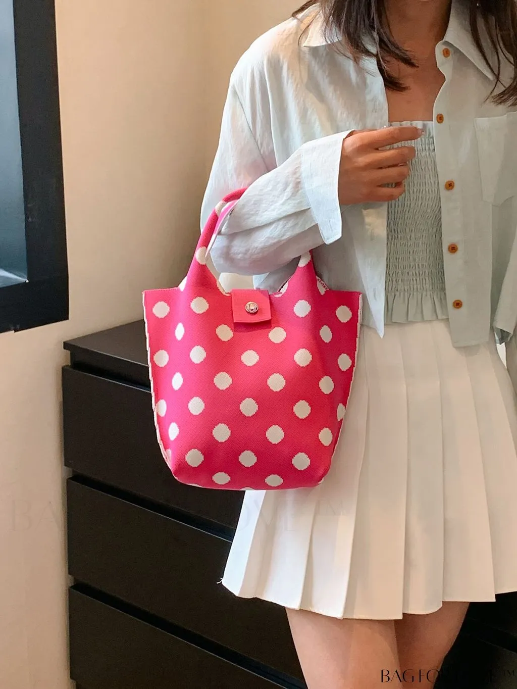 BagForLove - Polka Dot Crochet Handbag: Stylish and Spacious Beach Bag for Daily Use and Vacations