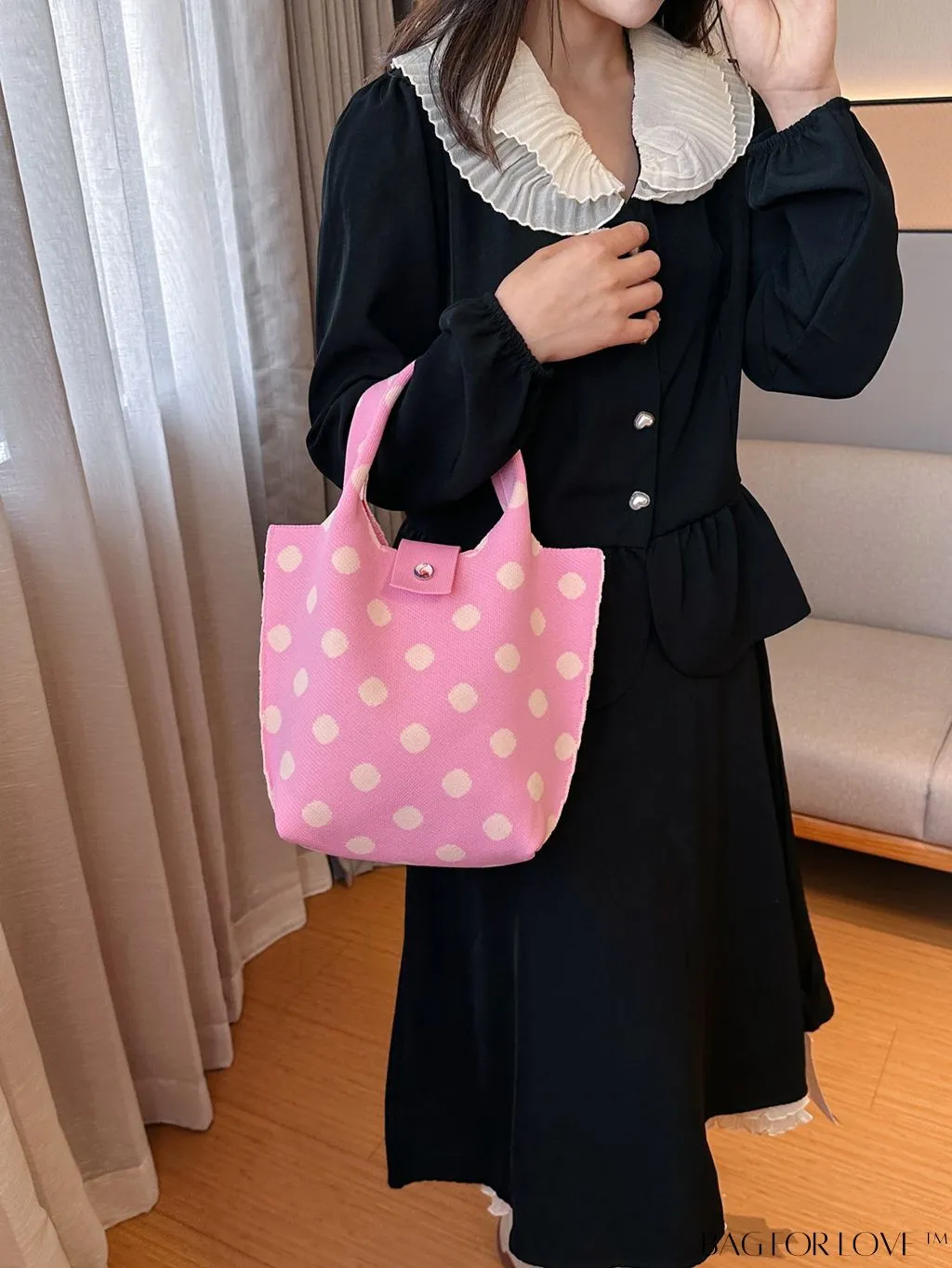 BagForLove - Polka Dot Crochet Handbag: Stylish and Spacious Beach Bag for Daily Use and Vacations