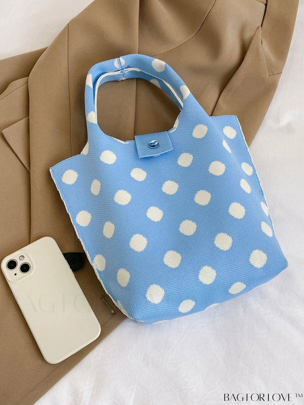 BagForLove - Polka Dot Crochet Handbag: Stylish and Spacious Beach Bag for Daily Use and Vacations
