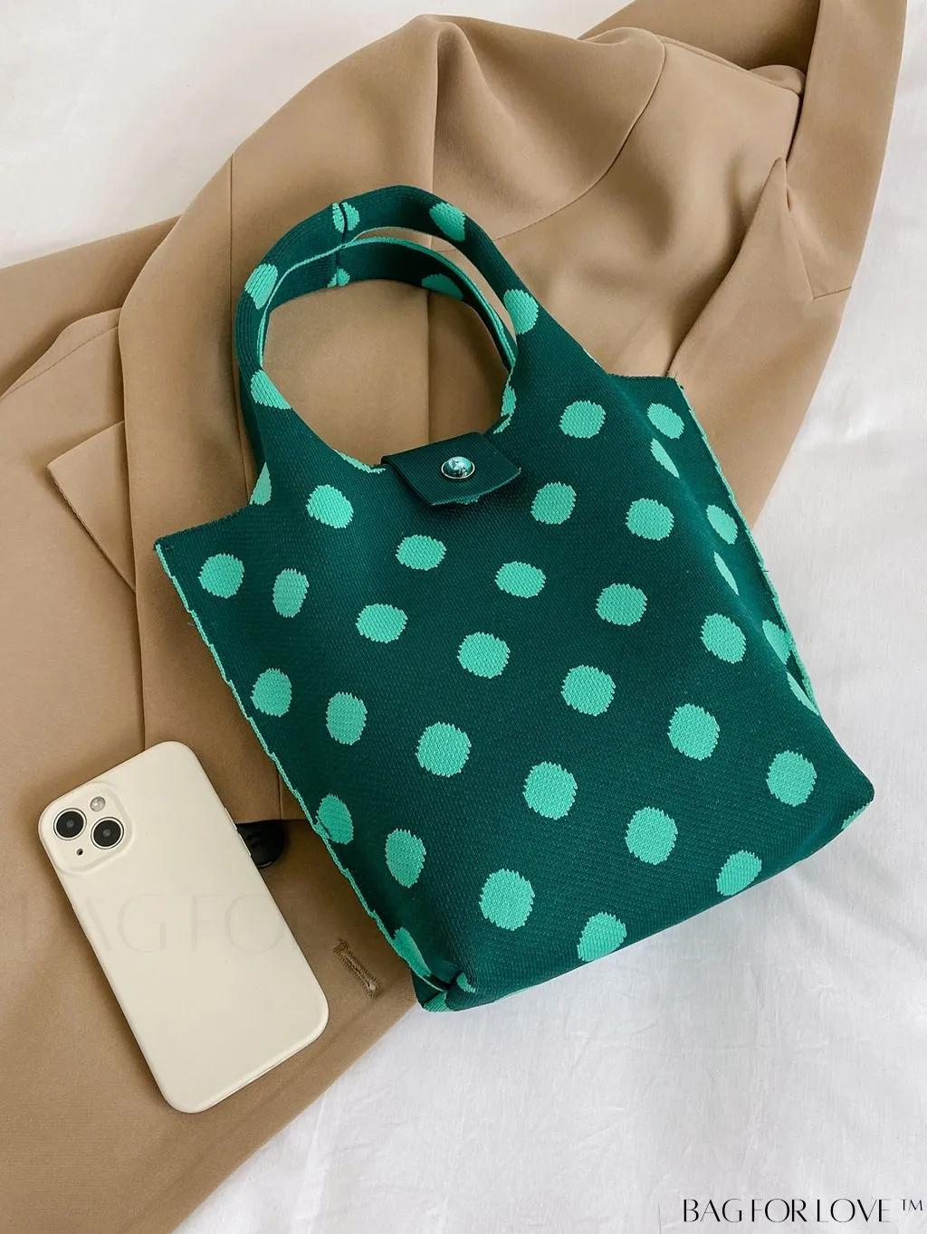 BagForLove - Polka Dot Crochet Handbag: Stylish and Spacious Beach Bag for Daily Use and Vacations