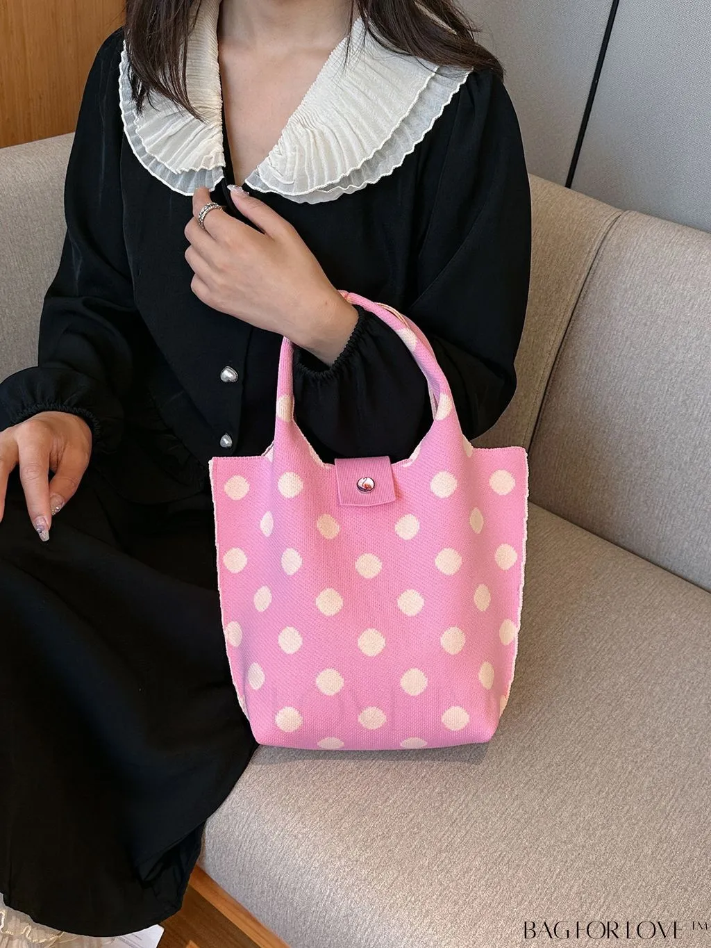 BagForLove - Polka Dot Crochet Handbag: Stylish and Spacious Beach Bag for Daily Use and Vacations