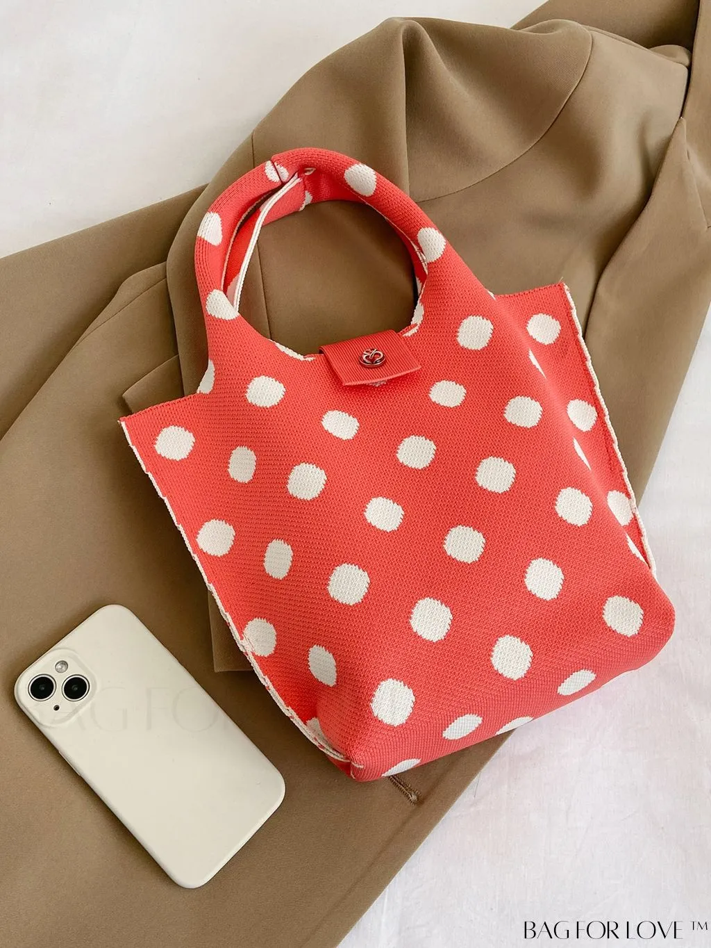 BagForLove - Polka Dot Crochet Handbag: Stylish and Spacious Beach Bag for Daily Use and Vacations