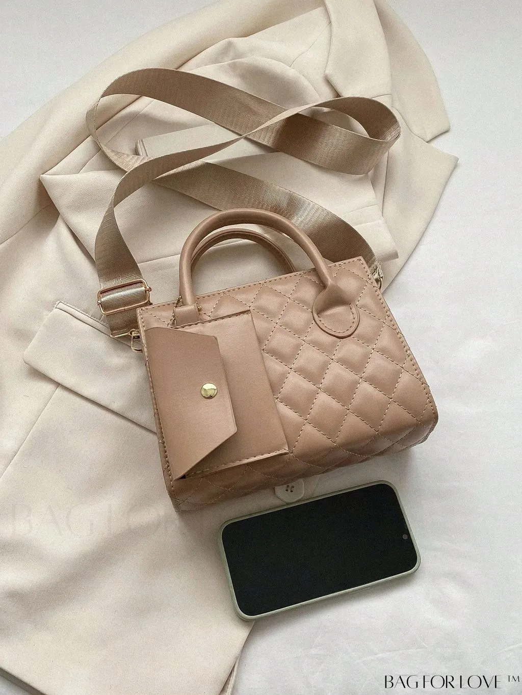 BagForLove - Quilted Double Handle Square Bag with Coin Purse - Elegant and Stylish