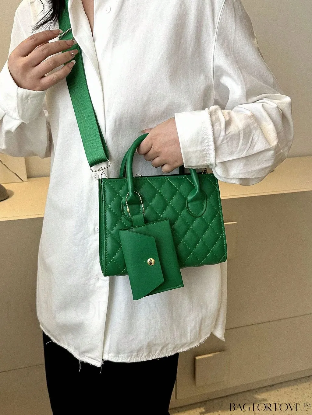 BagForLove - Quilted Double Handle Square Bag with Coin Purse - Elegant and Stylish