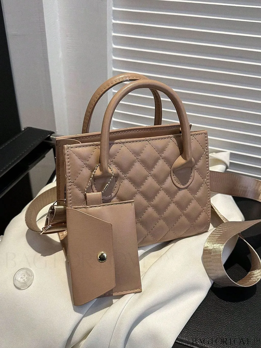 BagForLove - Quilted Double Handle Square Bag with Coin Purse - Elegant and Stylish