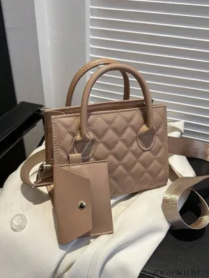 BagForLove - Quilted Double Handle Square Bag with Coin Purse - Elegant and Stylish