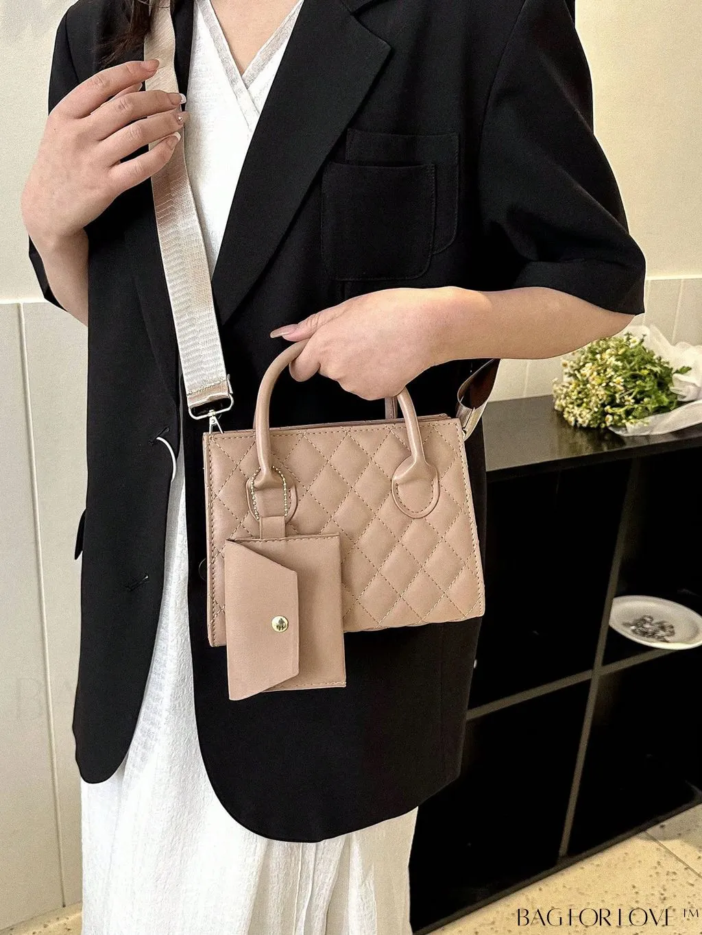 BagForLove - Quilted Double Handle Square Bag with Coin Purse - Elegant and Stylish