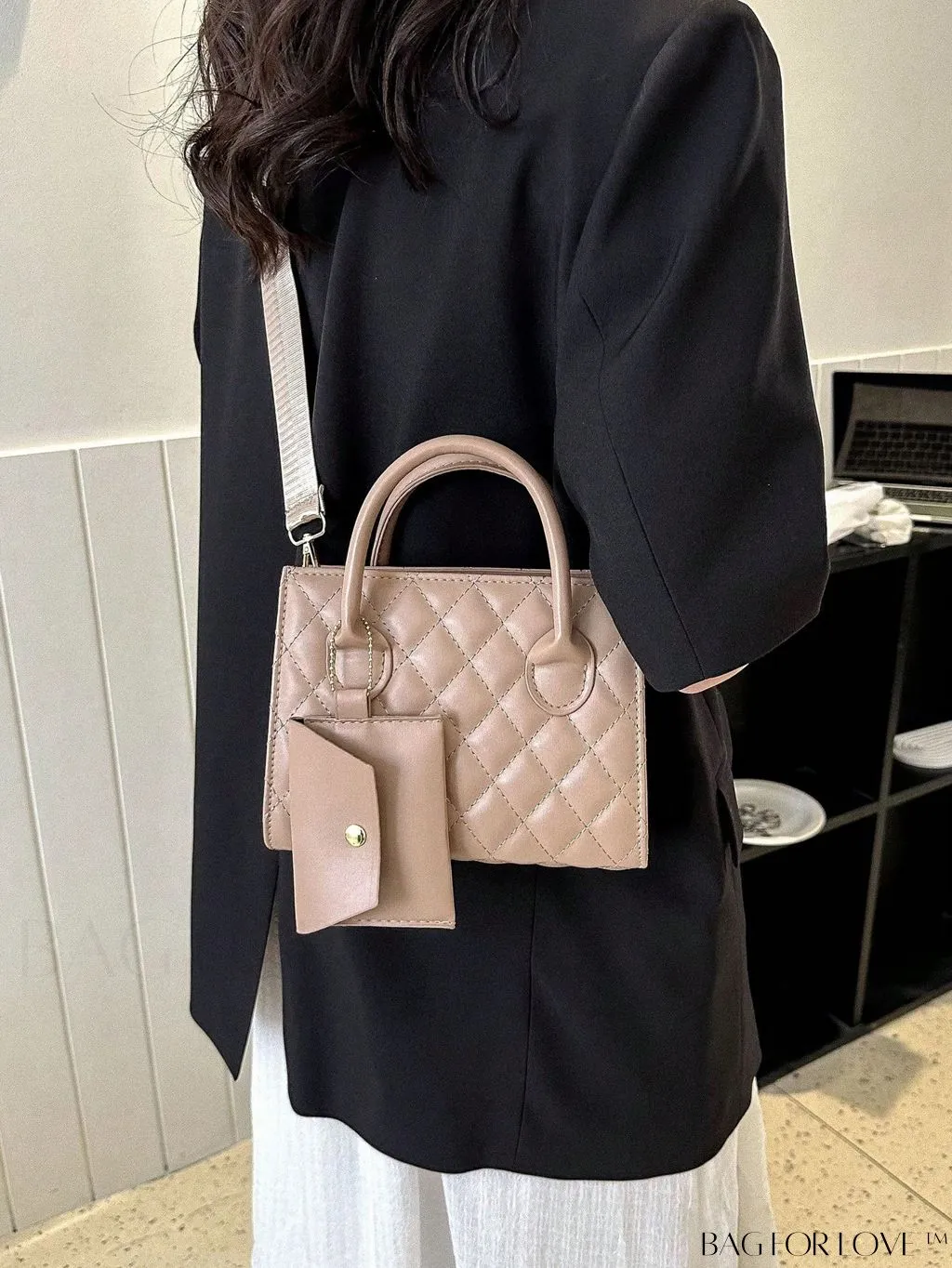 BagForLove - Quilted Double Handle Square Bag with Coin Purse - Elegant and Stylish