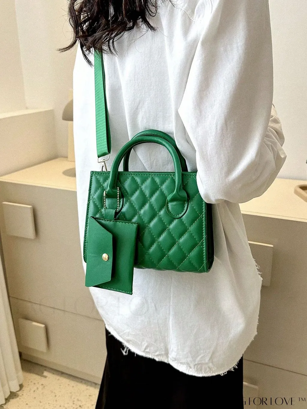 BagForLove - Quilted Double Handle Square Bag with Coin Purse - Elegant and Stylish