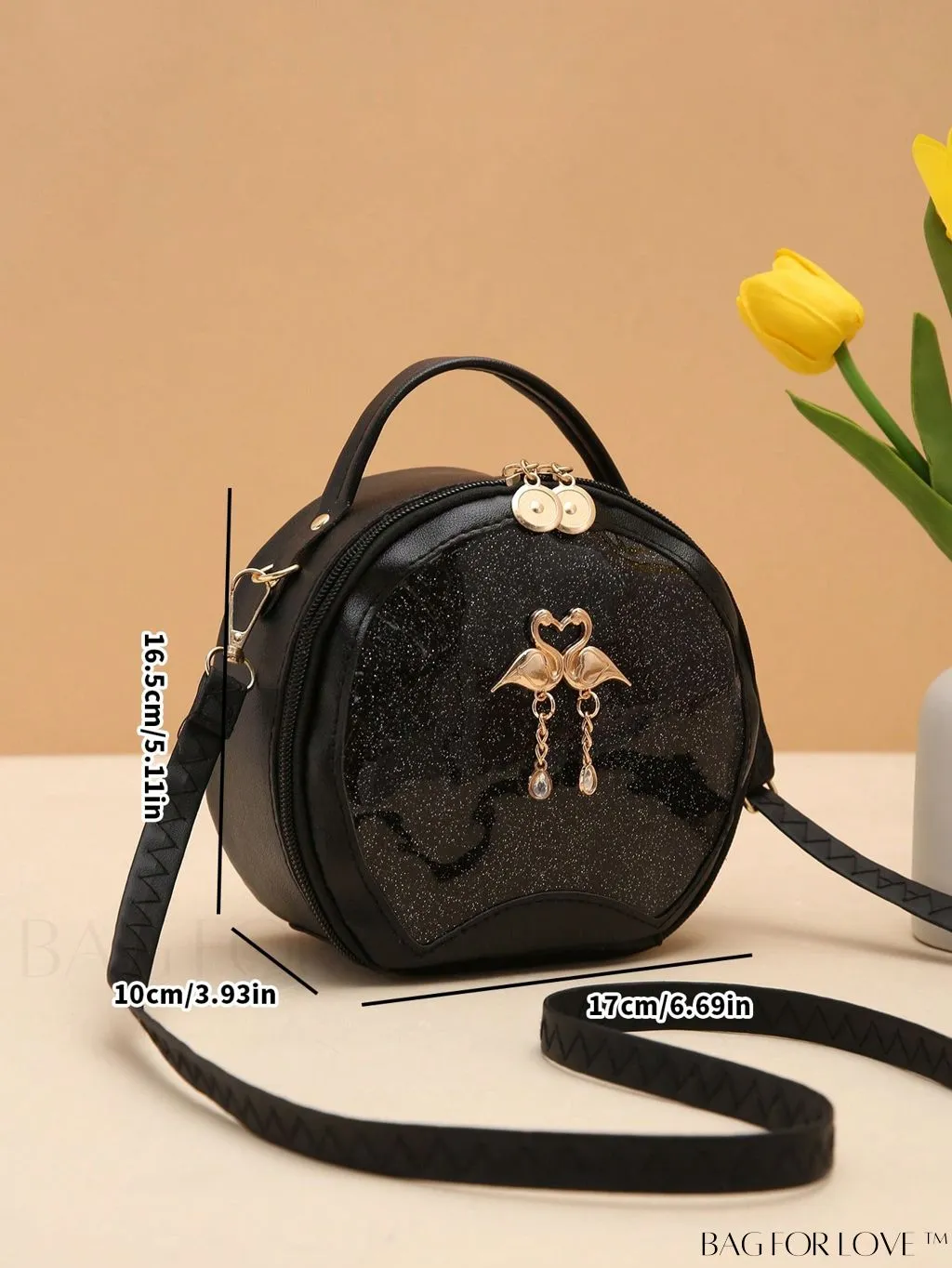 BagForLove - Quilted Mini Circle Bag with Metal Decor - Stylish Top Handle for Daily Use