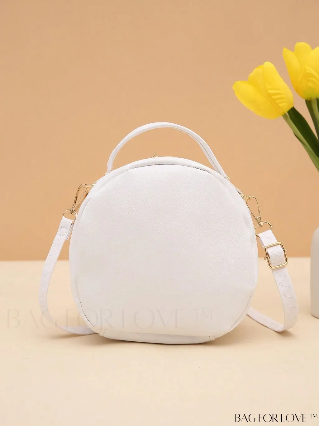 BagForLove - Quilted Mini Circle Bag with Metal Decor - Stylish Top Handle for Daily Use