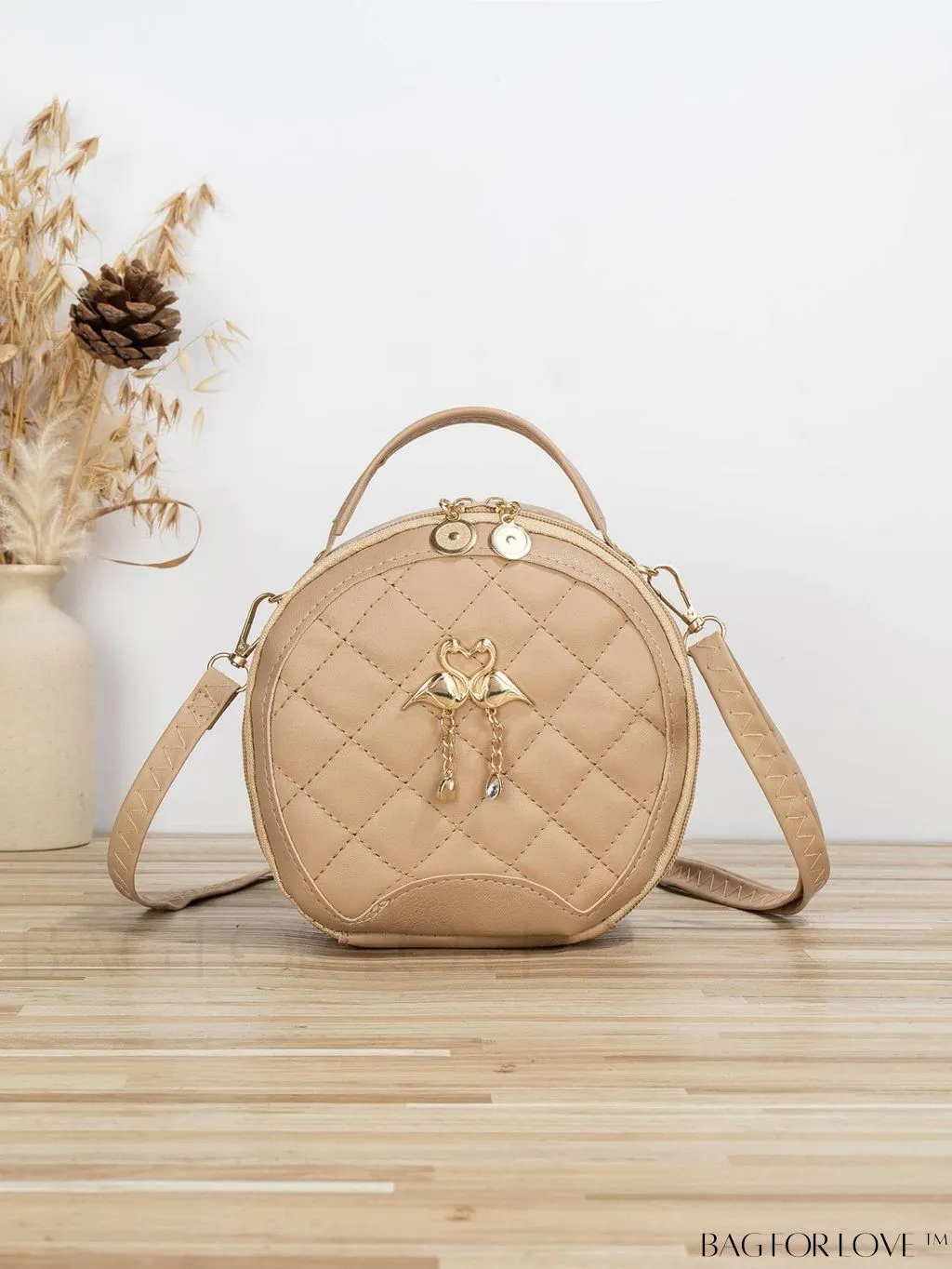 BagForLove - Quilted Mini Circle Bag with Metal Decor - Stylish Top Handle for Daily Use