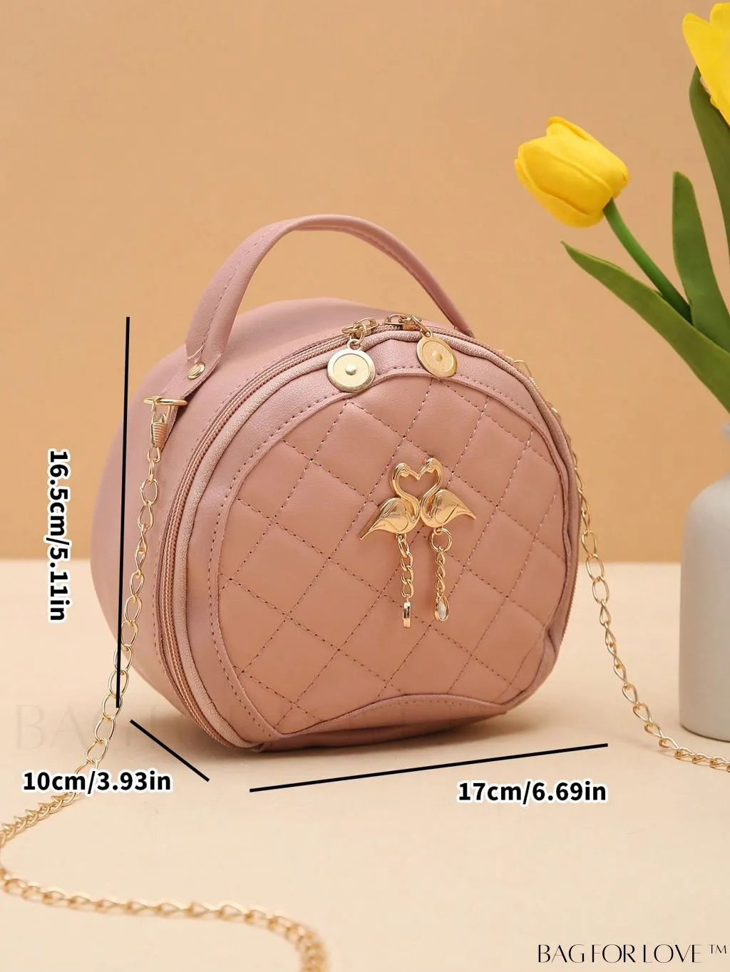 BagForLove - Quilted Mini Circle Bag with Metal Decor - Stylish Top Handle for Daily Use