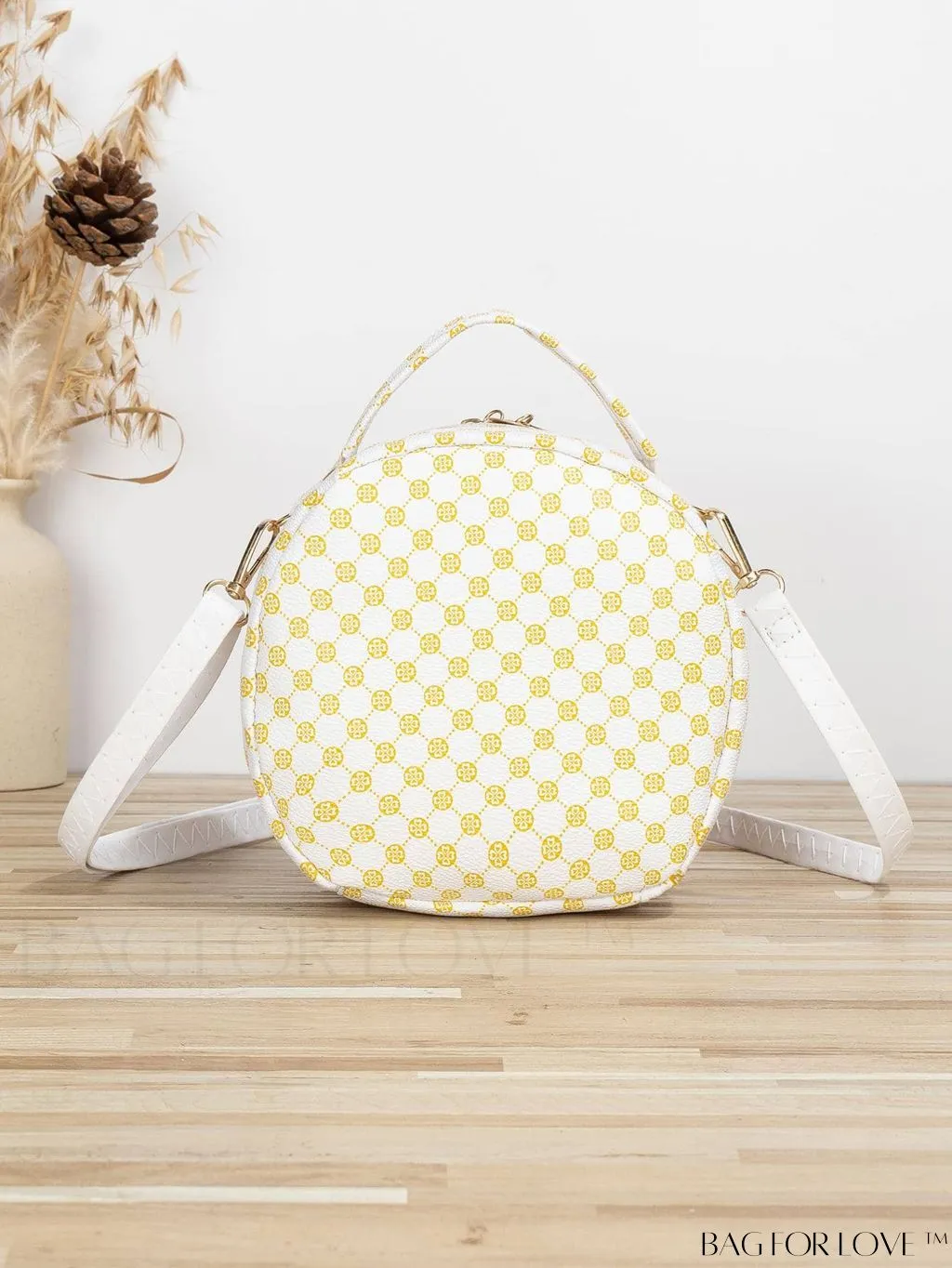 BagForLove - Quilted Mini Circle Bag with Metal Decor - Stylish Top Handle for Daily Use
