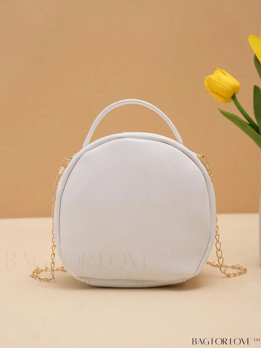 BagForLove - Quilted Mini Circle Bag with Metal Decor - Stylish Top Handle for Daily Use