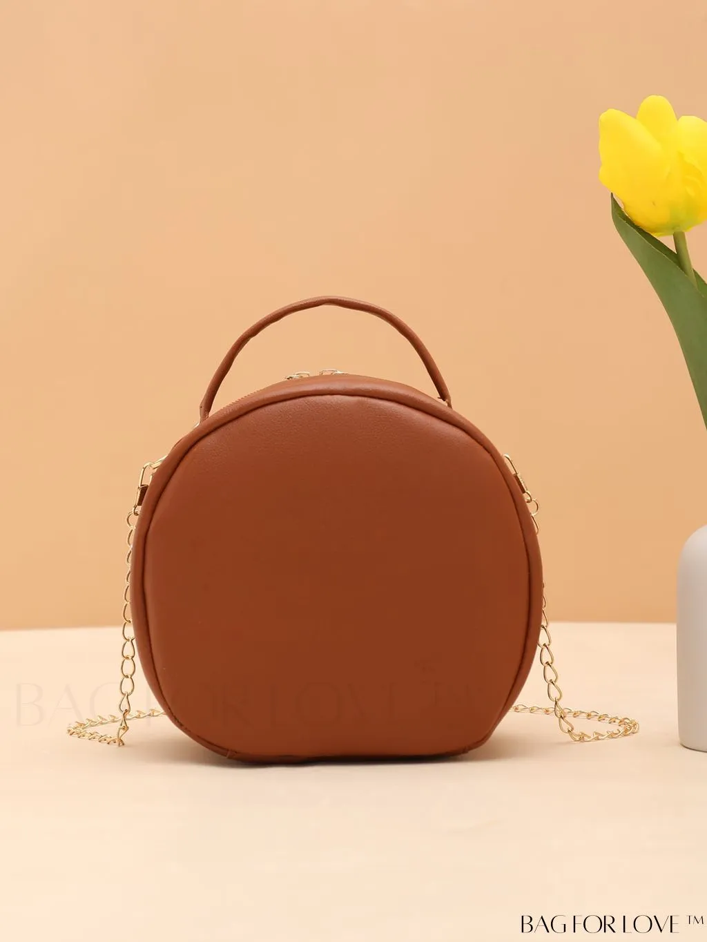 BagForLove - Quilted Mini Circle Bag with Metal Decor - Stylish Top Handle for Daily Use