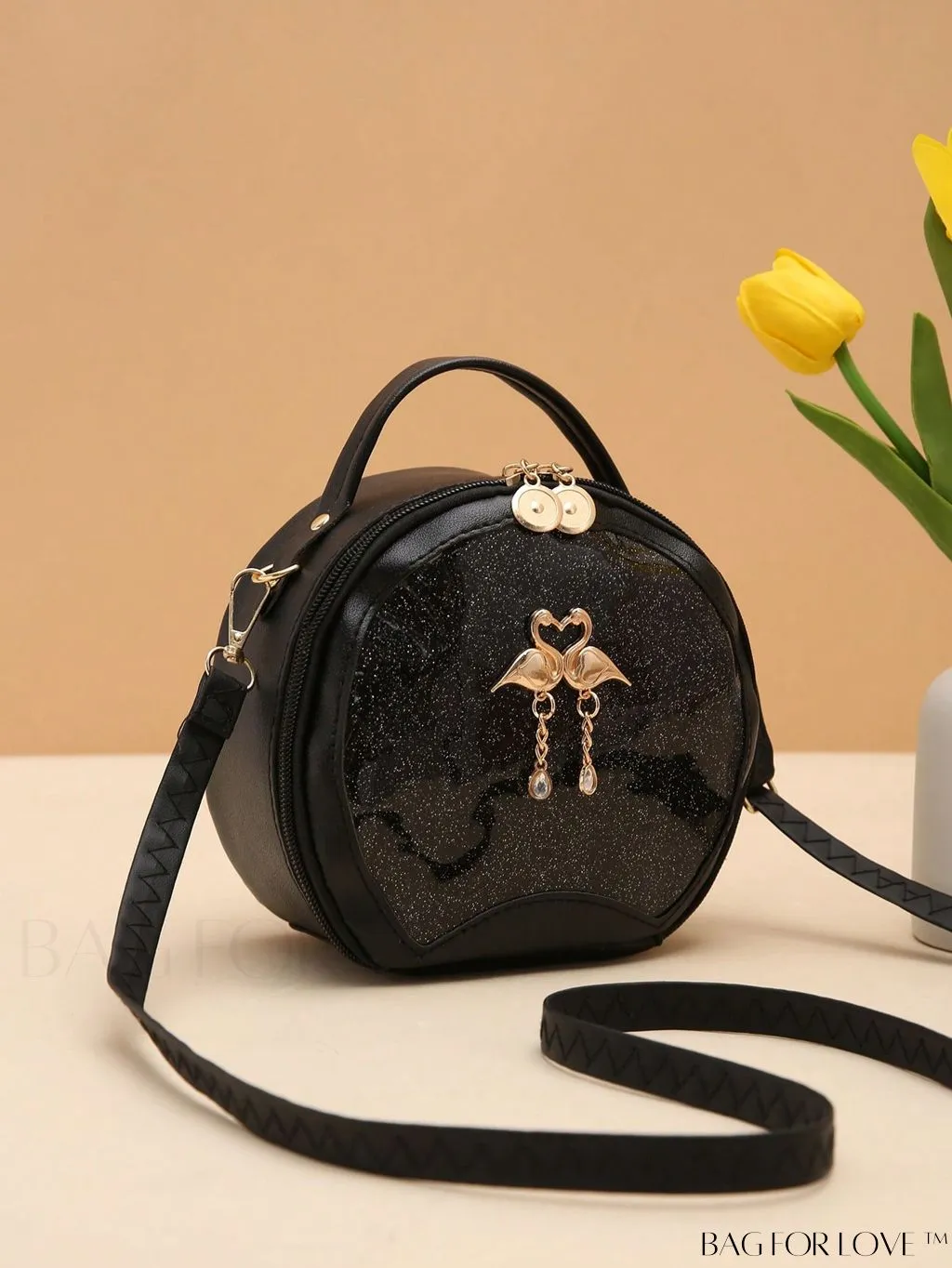 BagForLove - Quilted Mini Circle Bag with Metal Decor - Stylish Top Handle for Daily Use