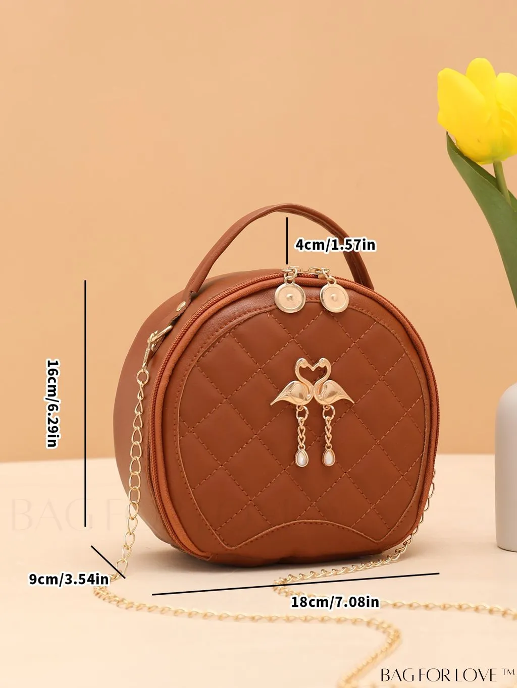BagForLove - Quilted Mini Circle Bag with Metal Decor - Stylish Top Handle for Daily Use