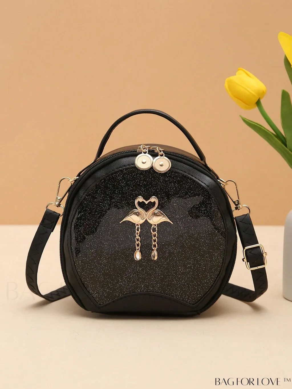 BagForLove - Quilted Mini Circle Bag with Metal Decor - Stylish Top Handle for Daily Use