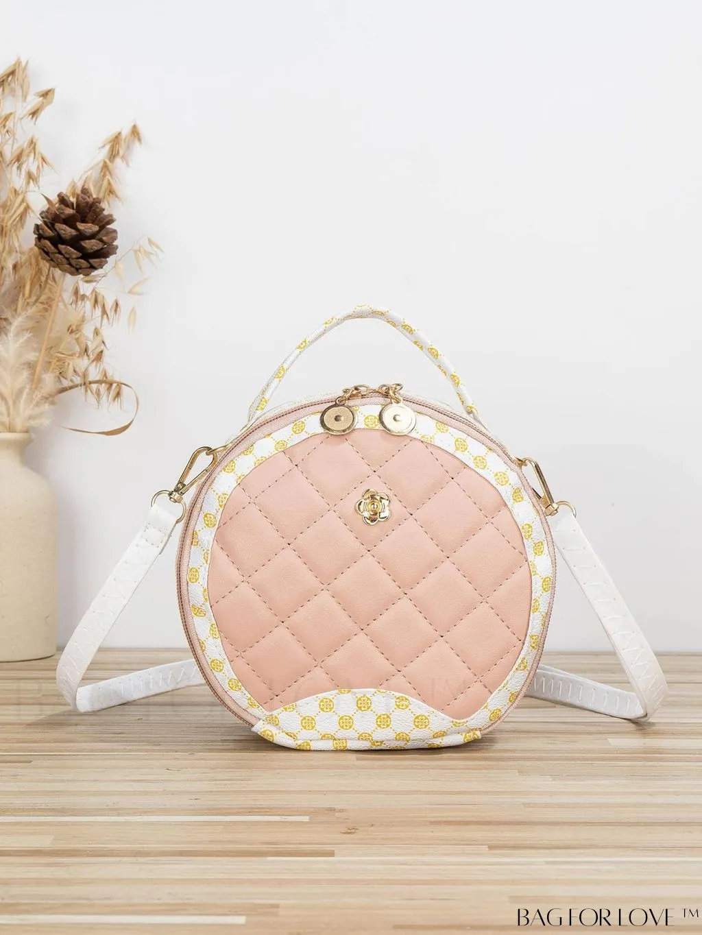 BagForLove - Quilted Mini Circle Bag with Metal Decor - Stylish Top Handle for Daily Use