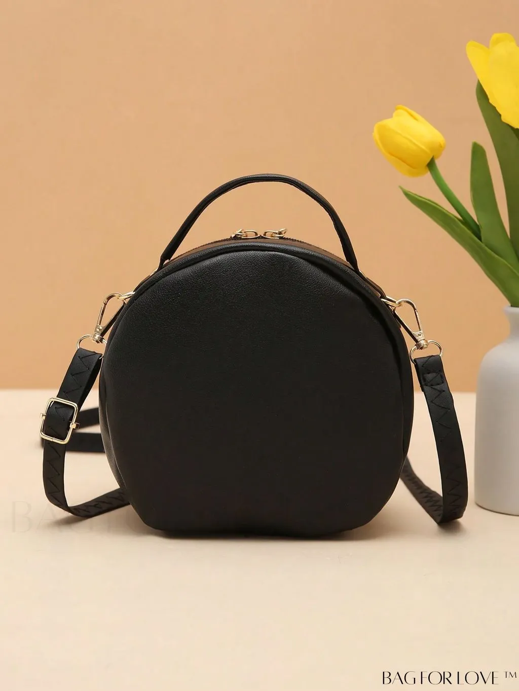 BagForLove - Quilted Mini Circle Bag with Metal Decor - Stylish Top Handle for Daily Use