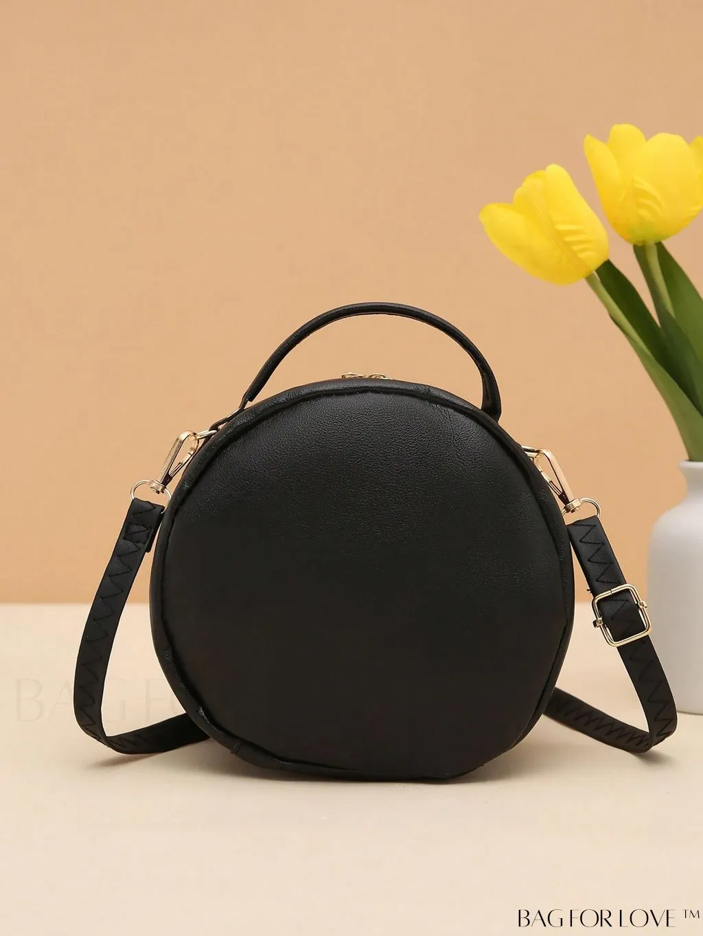 BagForLove - Quilted Mini Circle Bag with Metal Decor - Stylish Top Handle for Daily Use