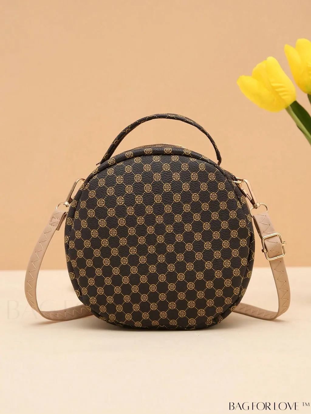 BagForLove - Quilted Mini Circle Bag with Metal Decor - Stylish Top Handle for Daily Use