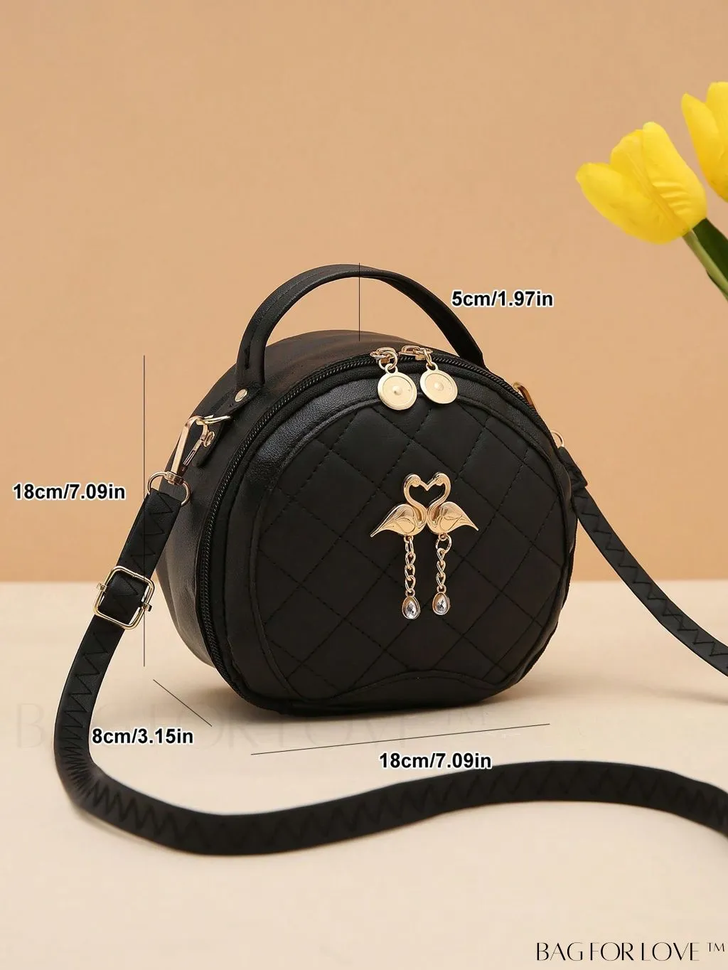 BagForLove - Quilted Mini Circle Bag with Metal Decor - Stylish Top Handle for Daily Use