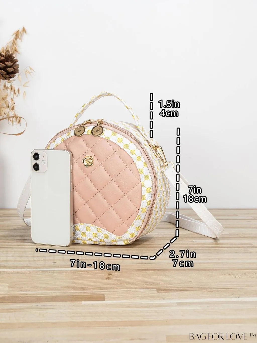 BagForLove - Quilted Mini Circle Bag with Metal Decor - Stylish Top Handle for Daily Use
