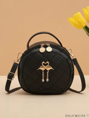 BagForLove - Quilted Mini Circle Bag with Metal Decor - Stylish Top Handle for Daily Use