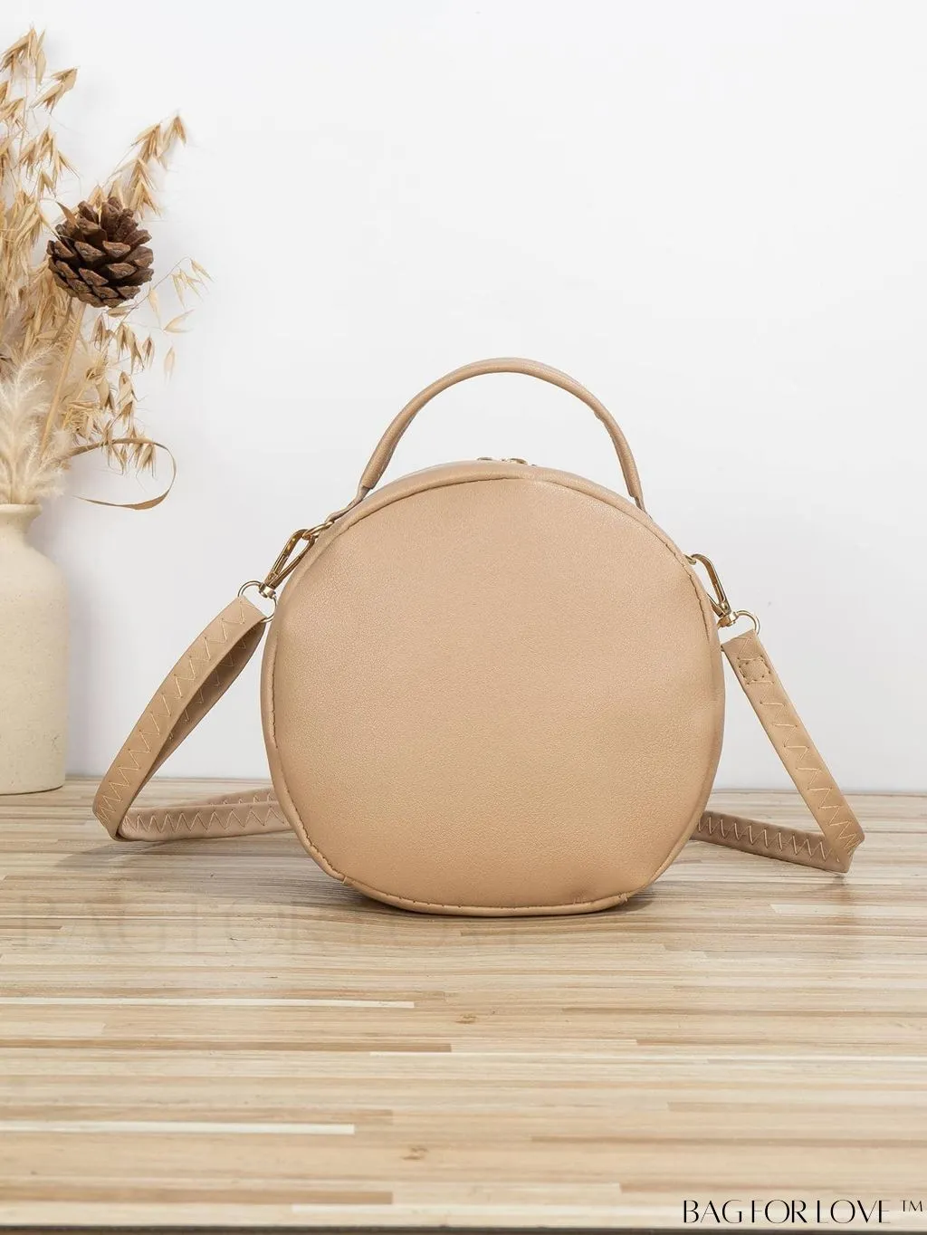 BagForLove - Quilted Mini Circle Bag with Metal Decor - Stylish Top Handle for Daily Use