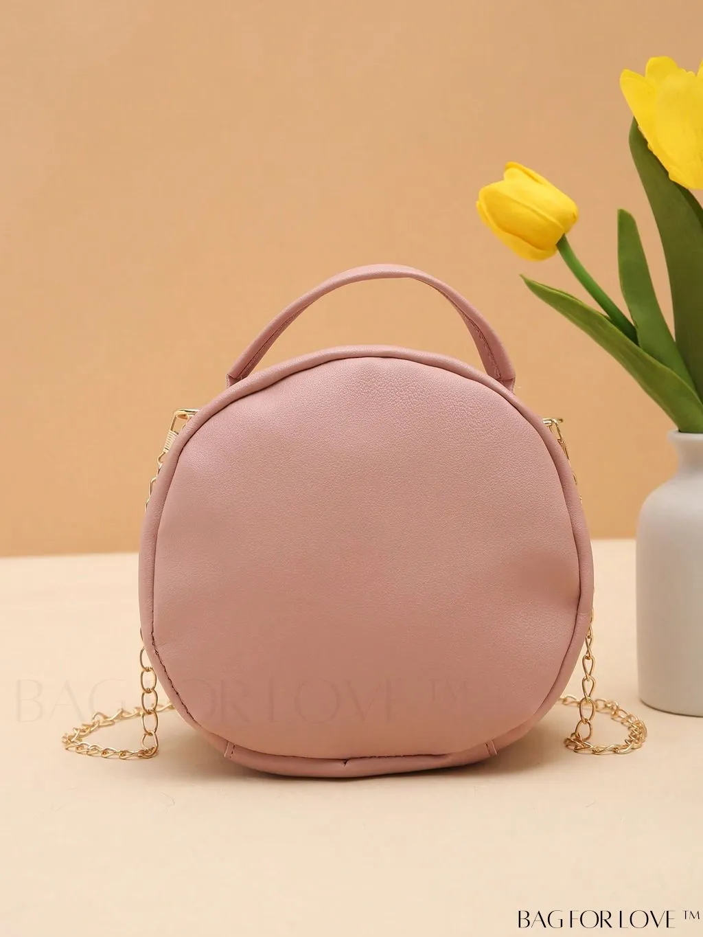 BagForLove - Quilted Mini Circle Bag with Metal Decor - Stylish Top Handle for Daily Use
