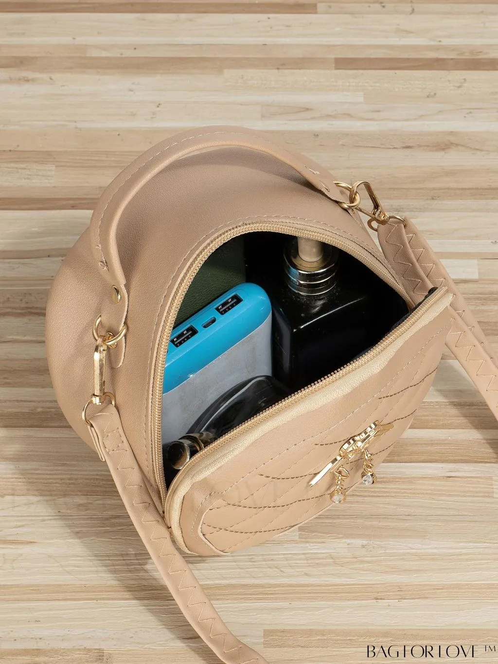 BagForLove - Quilted Mini Circle Bag with Metal Decor - Stylish Top Handle for Daily Use