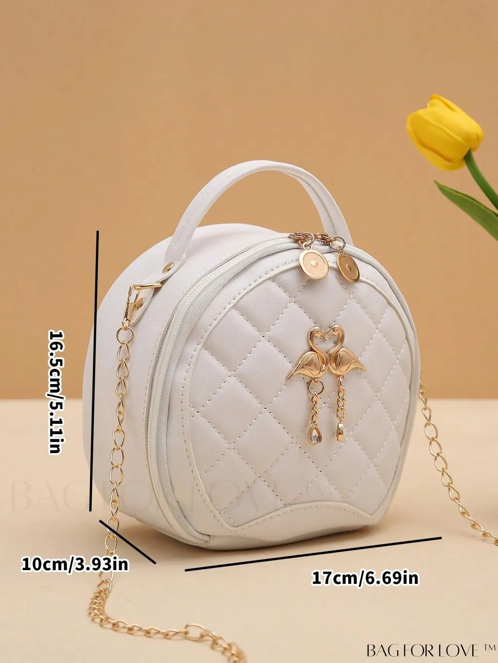 BagForLove - Quilted Mini Circle Bag with Metal Decor - Stylish Top Handle for Daily Use