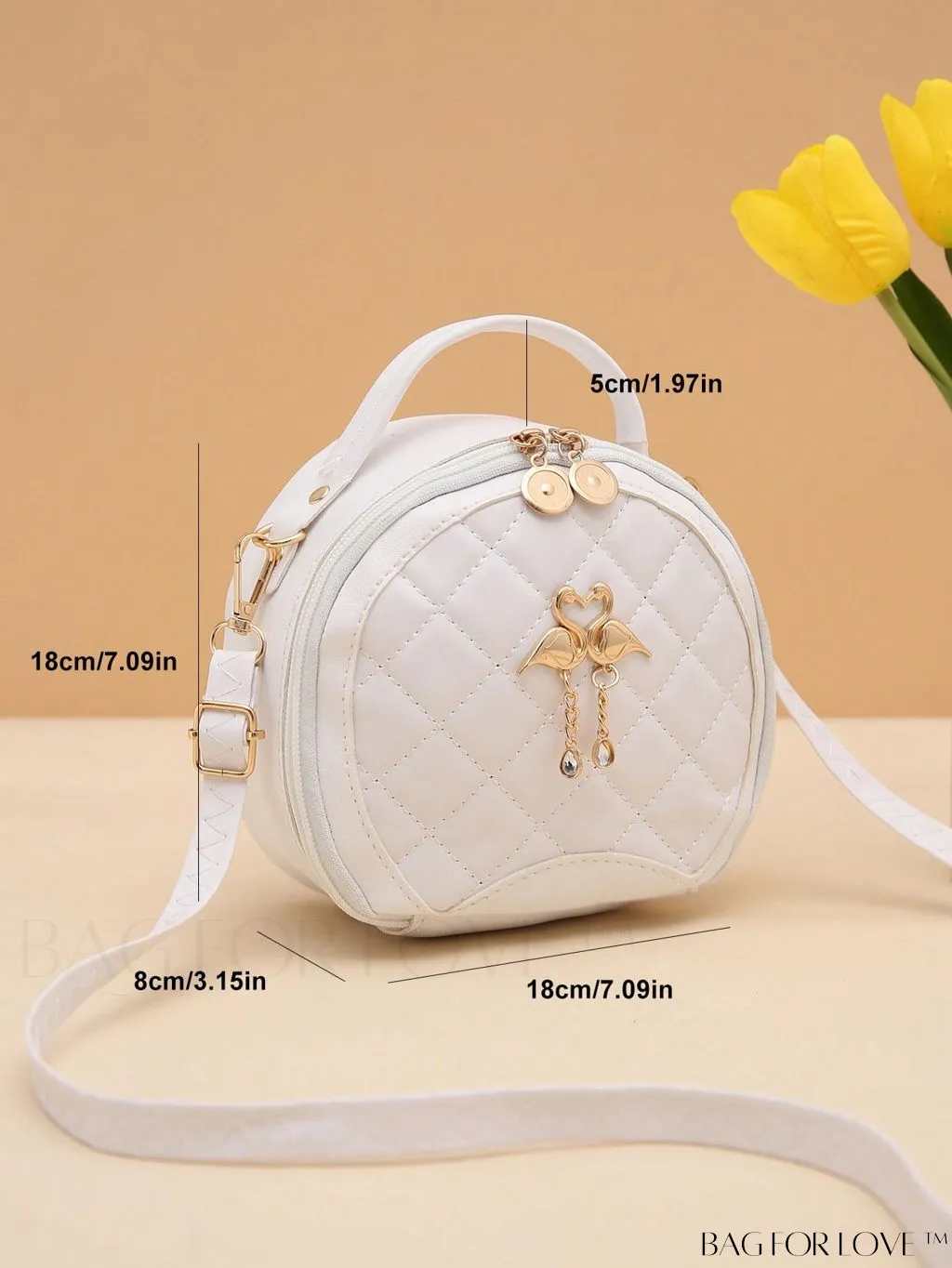 BagForLove - Quilted Mini Circle Bag with Metal Decor - Stylish Top Handle for Daily Use