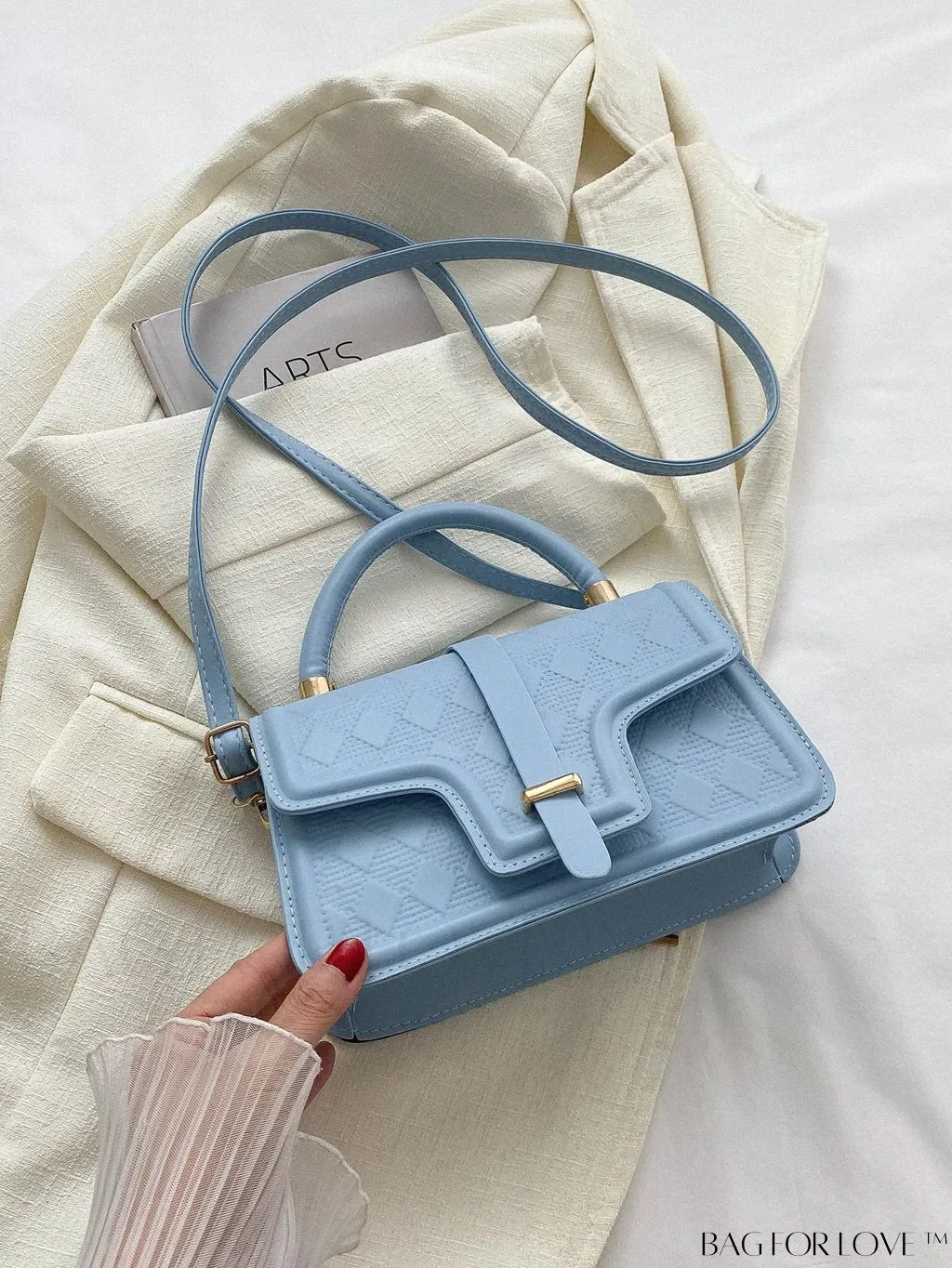 BagForLove - Rhombus Pattern Square Bag: Elegant Solid Color with Flap Top Handle. Fashionably Stylish.