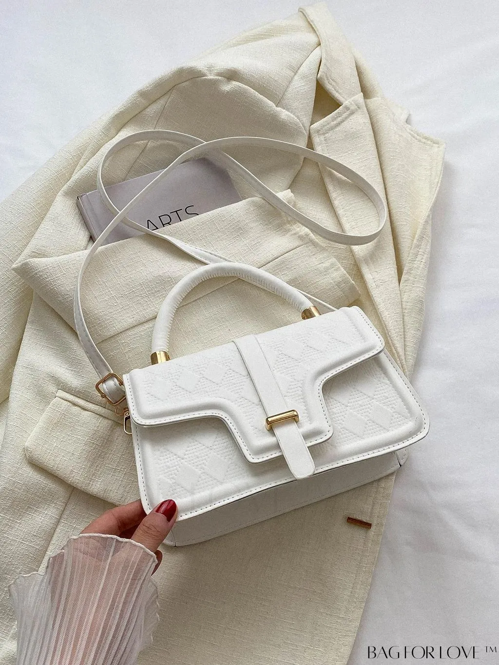 BagForLove - Rhombus Pattern Square Bag: Elegant Solid Color with Flap Top Handle. Fashionably Stylish.