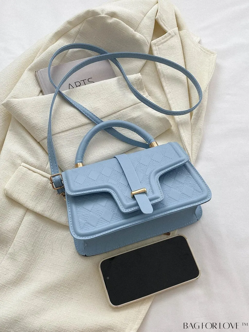 BagForLove - Rhombus Pattern Square Bag: Elegant Solid Color with Flap Top Handle. Fashionably Stylish.