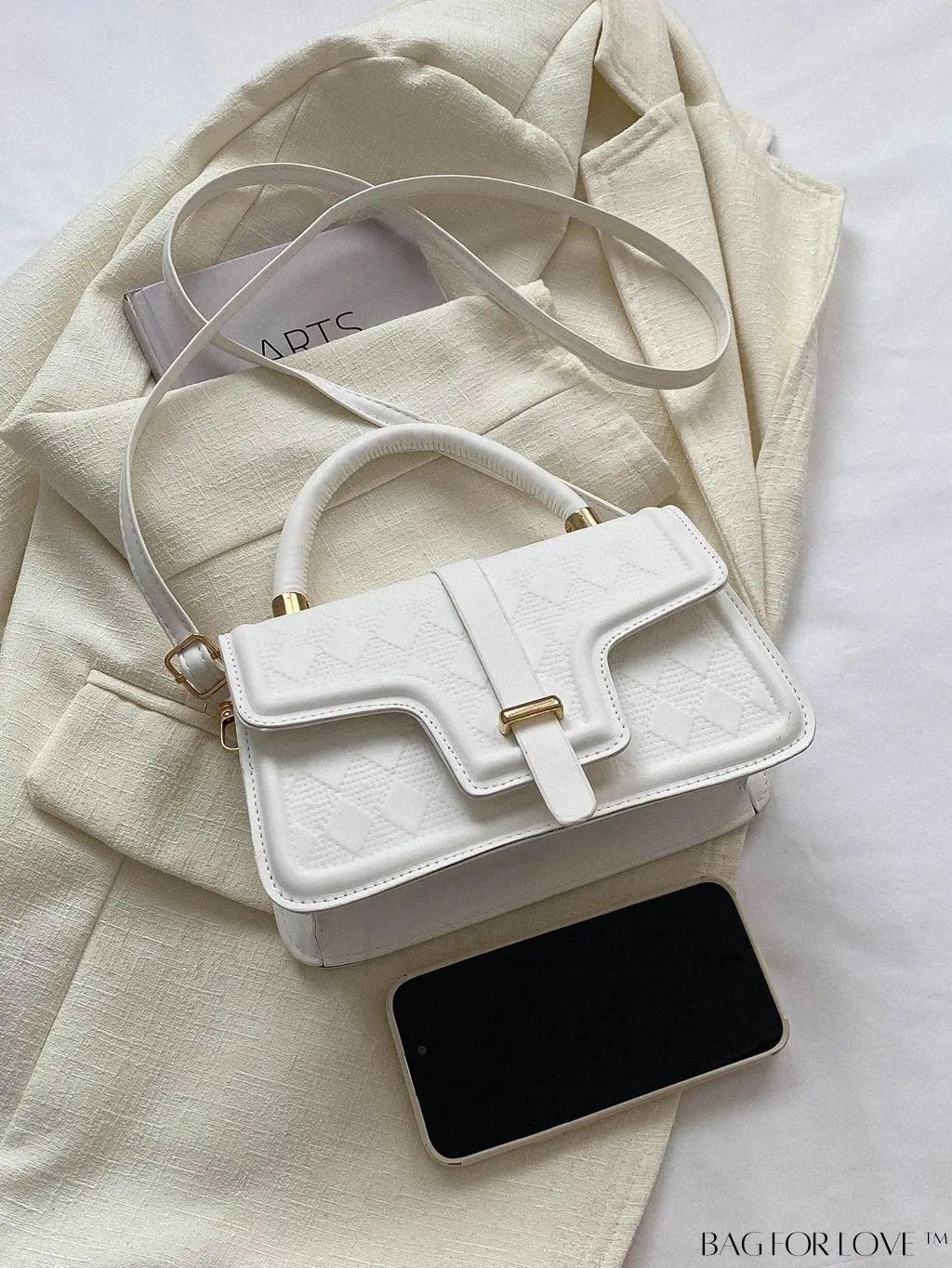 BagForLove - Rhombus Pattern Square Bag: Elegant Solid Color with Flap Top Handle. Fashionably Stylish.