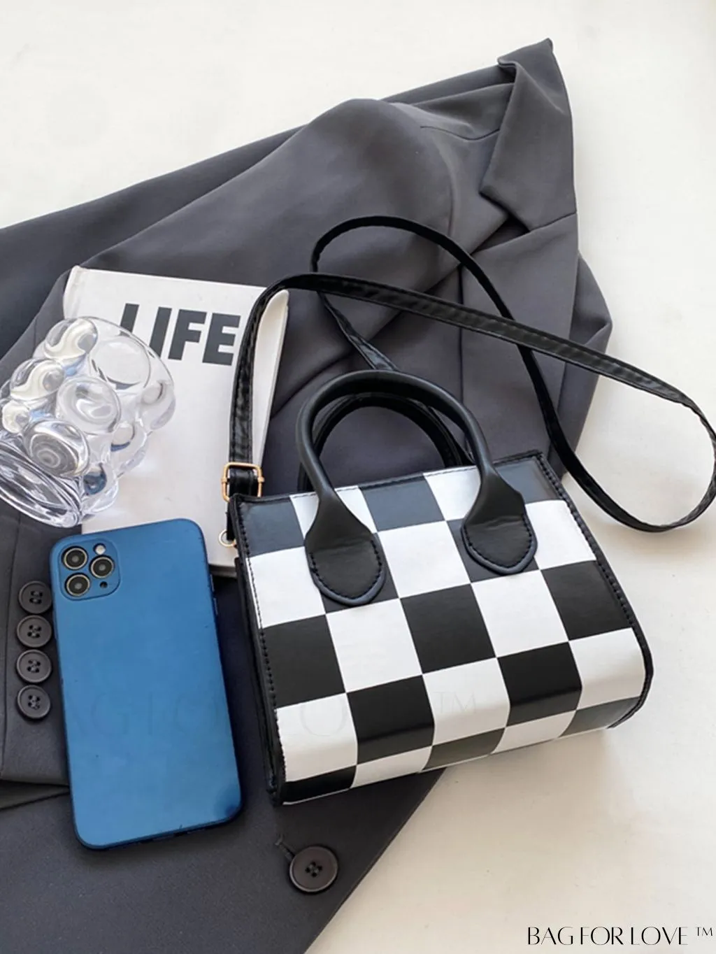 BagForLove - Stylish Checked Pattern Shoulder Bag - Compact and Fashionable