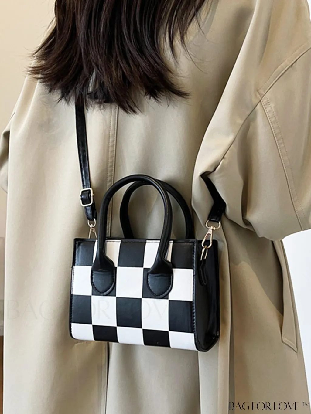 BagForLove - Stylish Checked Pattern Shoulder Bag - Compact and Fashionable